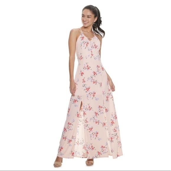 Candie's Women's Maxi Dress Size M Ballet Pink Floral Halter - Picture 1 of 11